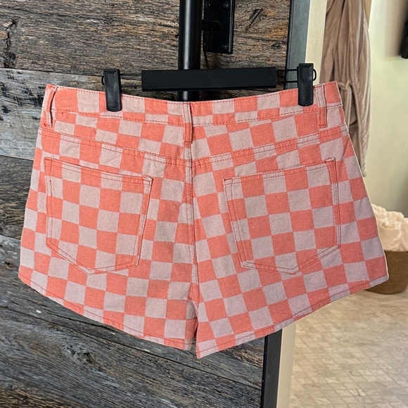 NASTY GAL High Waist Checkerboard Shorts in Orange - Picture 3 of 9